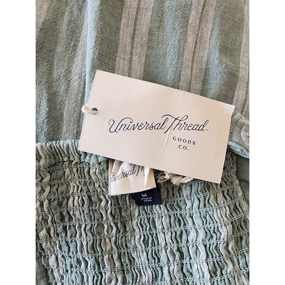 Universal Thread Women Midi Dress Size M Green Striped Linen Rayon Blend - Picture 3 of 5